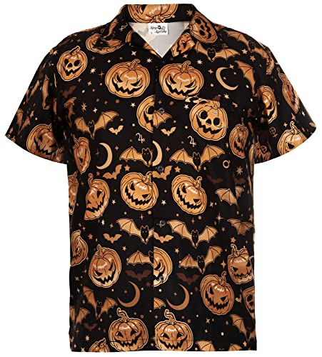 King Kameha Funky Hawaiihemd, Halloween, Herren, Kurzarm, Pumpkin Bat, Sepia, 5XL von King Kameha