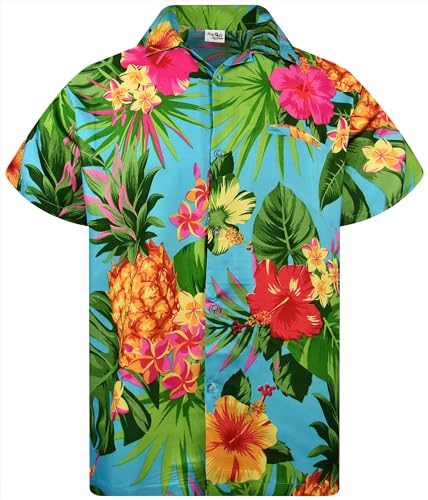 King Kameha Funky Hawaiihemd, Herren, Kurzarm, Ananas, Türkis, 4XL von King Kameha