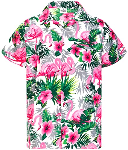 King Kameha Funky Hawaiihemd, Herren, Kurzarm, Flamingo Flowers Print, Weiß Pink, XXL von King Kameha