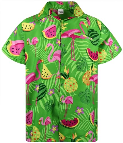 King Kameha Funky Hawaiihemd, Herren, Kurzarm, Flamingo Melon,Grün, M von King Kameha