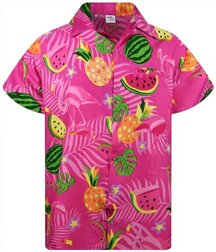 King Kameha Funky Hawaiihemd, Herren, Kurzarm, Flamingo Melon,Pink, L von King Kameha