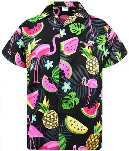 King Kameha Funky Hawaiihemd, Herren, Kurzarm, Flamingo Melon,Schwarz, 6XL von King Kameha