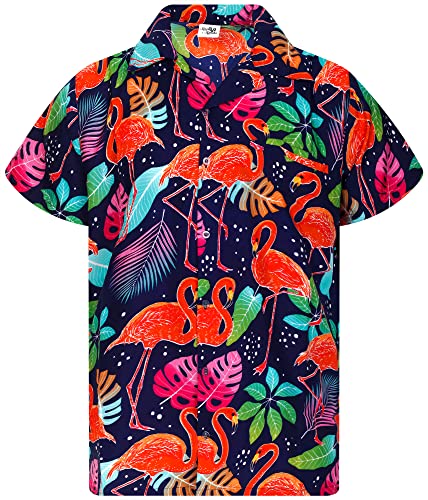 King Kameha Funky Hawaiihemd, Herren, Kurzarm, Funky Flamingos Print, Navyblau, 4XL von King Kameha