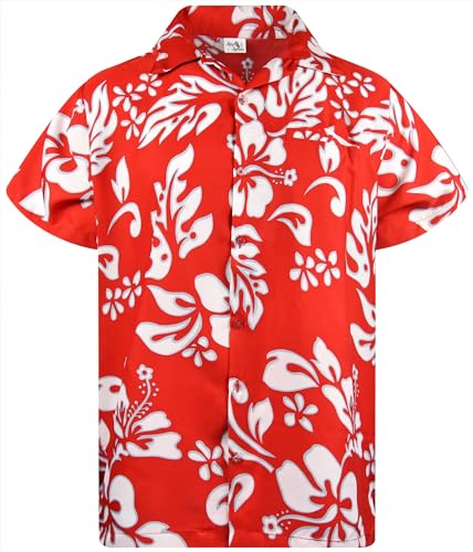 King Kameha Funky Hawaiihemd, Herren, Kurzarm, Hibiscus, Ferrarirot, L von King Kameha