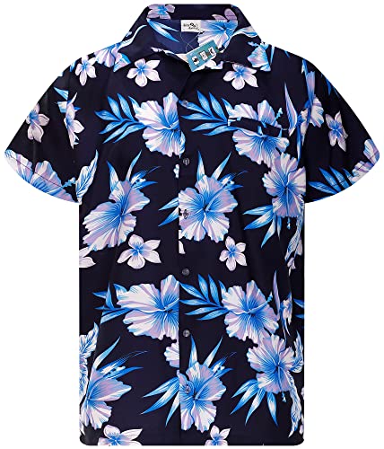 King Kameha Funky Hawaiihemd, Herren, Kurzarm, Mono Flowers, Navyblau Blau, 3XL von King Kameha