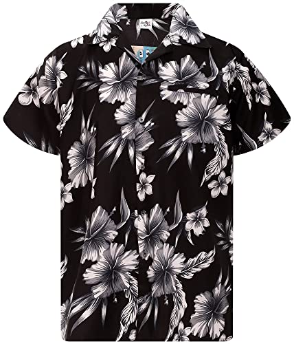 King Kameha Funky Hawaiihemd, Herren, Kurzarm, Mono Flowers, Schwarz Grau, 5XL von King Kameha