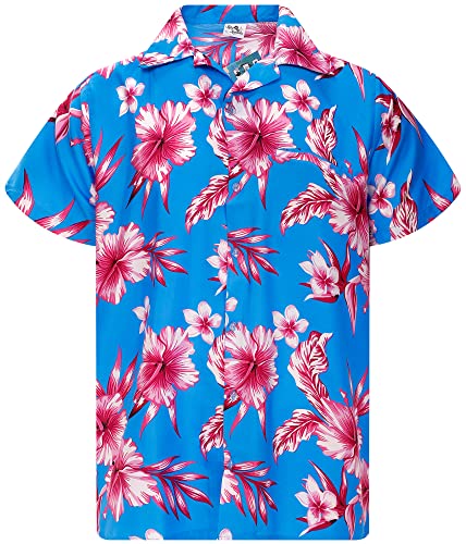 King Kameha Funky Hawaiihemd, Herren, Kurzarm, Mono Flowers, Türkis Pink, 5XL von King Kameha