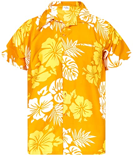 King Kameha Funky Hawaiihemd, Herren, Kurzarm, Mono Hibiscus Print, Gelb Weiß, 5XL von King Kameha