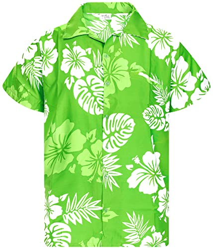 King Kameha Funky Hawaiihemd, Herren, Kurzarm, Mono Hibiscus Print, Grün Weiß, 5XL von King Kameha