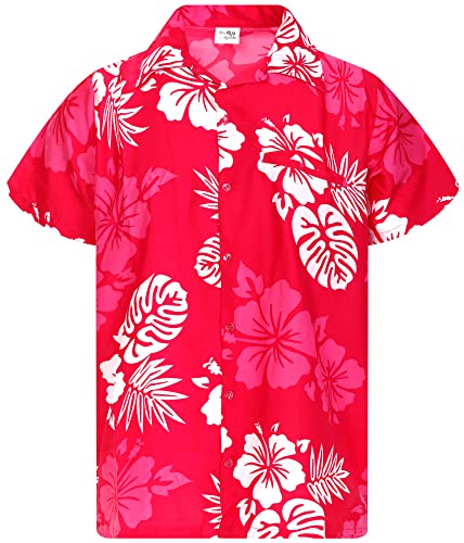 King Kameha Funky Hawaiihemd, Herren, Kurzarm, Mono Hibiscus Print, Pink Weiß, S von King Kameha