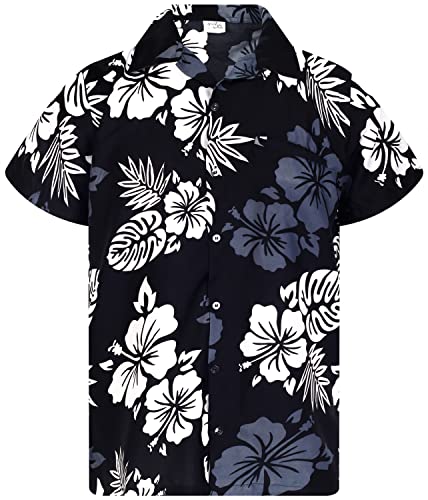 King Kameha Funky Hawaiihemd, Herren, Kurzarm, Mono Hibiscus Print, Schwarz Weiß, M von King Kameha