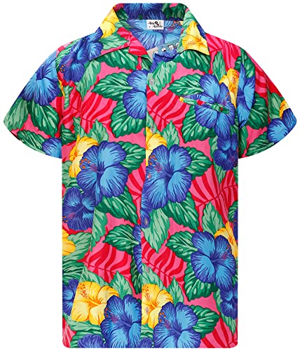 King Kameha Funky Hawaiihemd, Herren, Kurzarm, Wild Flowers, Pink, L von King Kameha