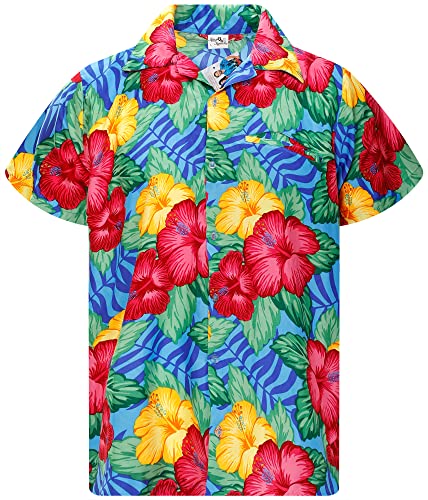 King Kameha Funky Hawaiihemd, Herren, Kurzarm, Wild Flowers, Türkis, 4XL von King Kameha