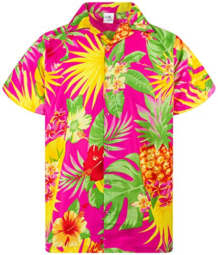 King Kameha Funky Hawaiihemd, Kurzarm, Ananas, Pink, 6XL von King Kameha