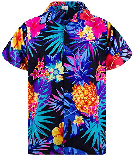 King Kameha Funky Hawaiihemd, Kurzarm, Ananas, Schwarz Blau, 5XL von King Kameha