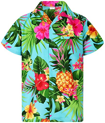 King Kameha Funky Hawaiihemd, Kurzarm, Ananas, Türkis, 3XL von King Kameha