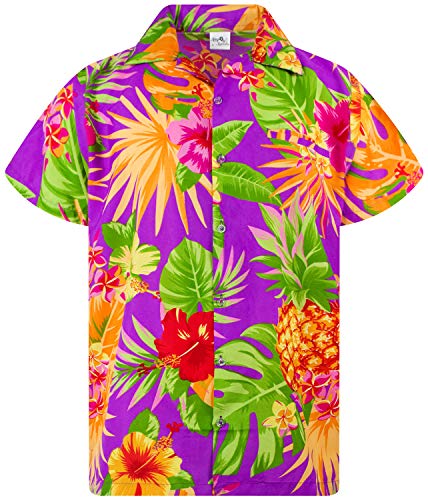 King Kameha Funky Hawaiihemd, Kurzarm, Ananas, Violett, 4XL von King Kameha