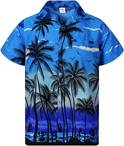 King Kameha Funky Hawaiihemd, Kurzarm, Beach New, Monoblau, XL von King Kameha