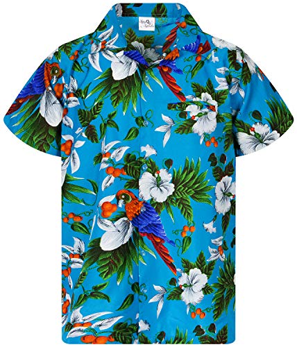 King Kameha Funky Hawaiihemd, Kurzarm, Cherryparrot New, Türkis, 3XL von King Kameha