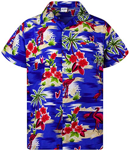 King Kameha Funky Hawaiihemd, Kurzarm, Flamingos, Indigoblau, 6XL von King Kameha