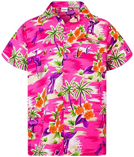 King Kameha Funky Hawaiihemd, Kurzarm, Flamingos, Pink, 6XL von King Kameha