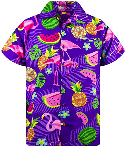 King Kameha Funky Hawaiihemd, Kurzarm, Flamingos Melonen, Violett, XS von King Kameha