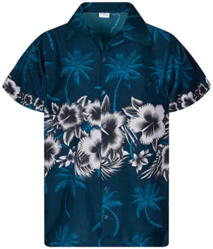 King Kameha Funky Hawaiihemd, Kurzarm, Flower Chestprint, Petrolgrün, XXL von King Kameha