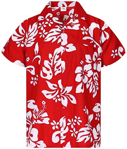 King Kameha Funky Hawaiihemd, Kurzarm, Hibiskus New, Eclectic-Rot, 5XL von King Kameha