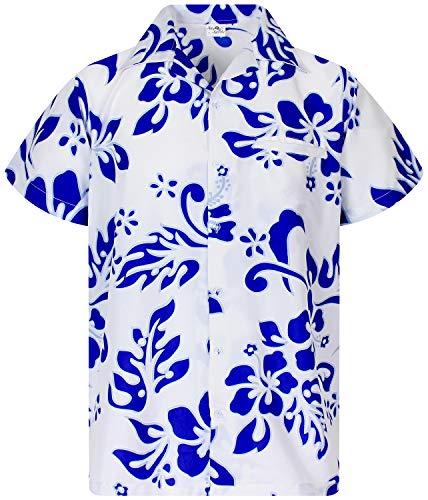 King Kameha Funky Hawaiihemd, Kurzarm, Hibiskus New, Indigoblau auf Weiß, 3XL von King Kameha