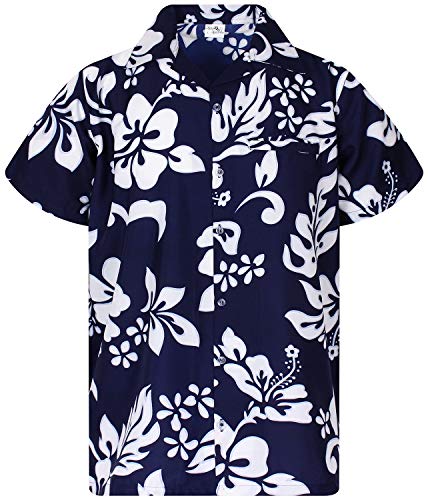 King Kameha Funky Hawaiihemd, Kurzarm, Hibiskus New, Navyblau, 3XL von King Kameha