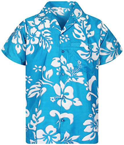 King Kameha Funky Hawaiihemd, Kurzarm, Hibiskus New, Türkis, 4XL von King Kameha