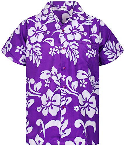 King Kameha Funky Hawaiihemd, Kurzarm, Hibiskus New, Violett, 3XL von King Kameha