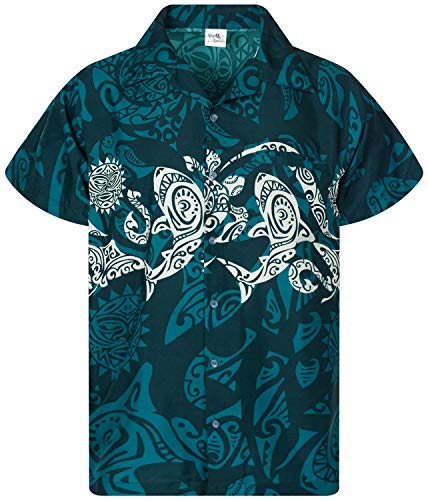 King Kameha Funky Hawaiihemd, Kurzarm, Maori Chest New, Petrolgrün, 4XL von King Kameha