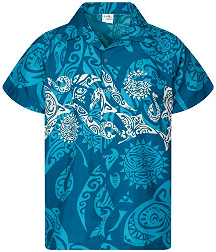 King Kameha Funky Hawaiihemd, Kurzarm, Maori Chest New, Türkis, 5XL von King Kameha