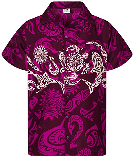 King Kameha Funky Hawaiihemd, Kurzarm, Maori Chest New, Violett, 3XL von King Kameha