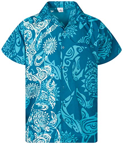 King Kameha Funky Hawaiihemd, Kurzarm, Maori Wedding New, Türkis, 4XL von King Kameha