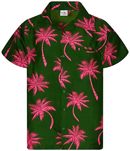 King Kameha Funky Hawaiihemd, Kurzarm, Palmshadow, Grün Pink, 3XL von King Kameha