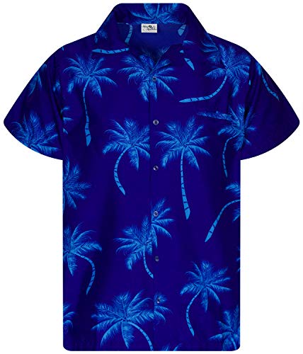 King Kameha Funky Hawaiihemd, Kurzarm, Palmshadow, Indigoblau Türkis, 6XL von King Kameha