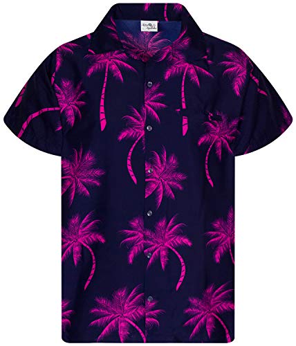 King Kameha Funky Hawaiihemd, Kurzarm, Palmshadow, Navyblau Pink, 4XL von King Kameha