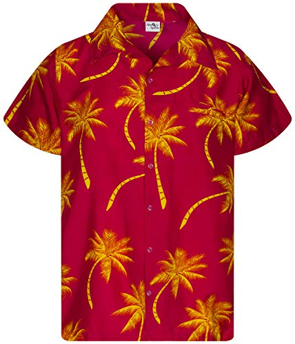 King Kameha Funky Hawaiihemd, Kurzarm, Palmshadow, Rot Gelb, 4XL von King Kameha