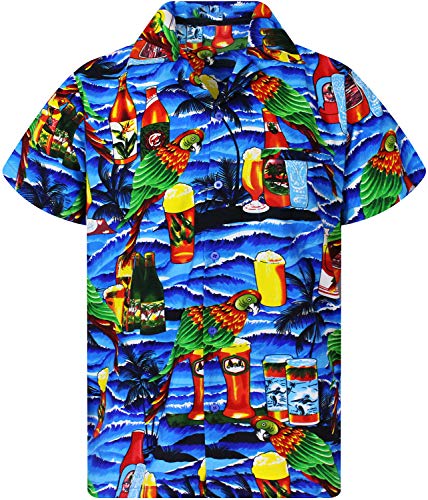 King Kameha Funky Hawaiihemd, Kurzarm, Papagei-Bierflaschen New, Türkis, 6XL von King Kameha