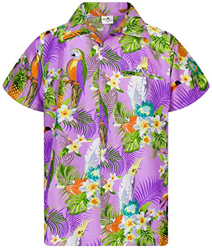 King Kameha Funky Hawaiihemd, Kurzarm, Parrot Cockatoo, Flieder, 3XL von King Kameha