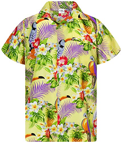 King Kameha Funky Hawaiihemd, Kurzarm, Parrot Cockatoo, Hellgelb, 4XL von King Kameha