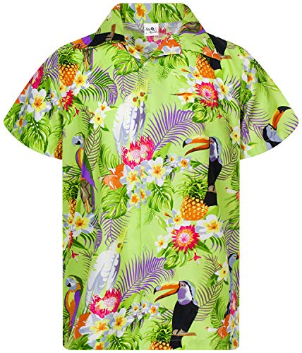 King Kameha Funky Hawaiihemd, Kurzarm, Parrot Cockatoo, Hellgrün, 4XL von King Kameha