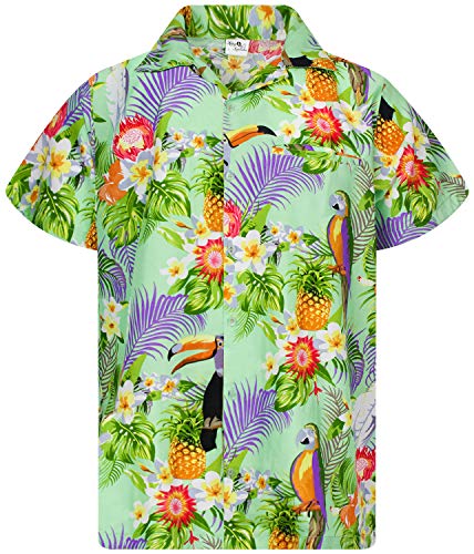 King Kameha Funky Hawaiihemd, Kurzarm, Parrot Cockatoo, Minzgrün, 6XL von King Kameha