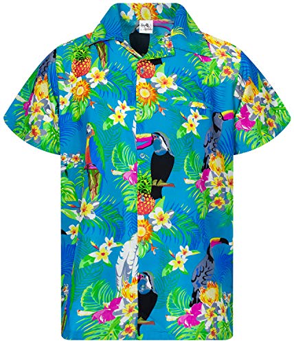 King Kameha Funky Hawaiihemd, Kurzarm, Parrot Cockatoo, Türkis, 4XL von King Kameha