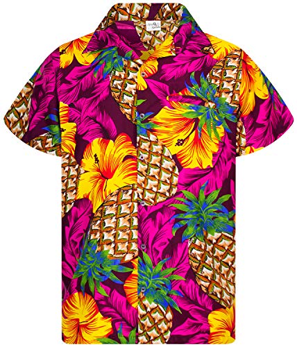 King Kameha Funky Hawaiihemd, Kurzarm, Pineapple Hibiscus, Pink, 3XL von King Kameha