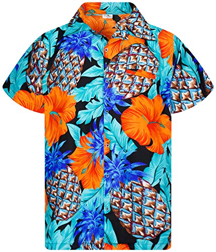 King Kameha Funky Hawaiihemd, Kurzarm, Pineapple Hibiscus, Schwarz Türkis, 3XL von King Kameha