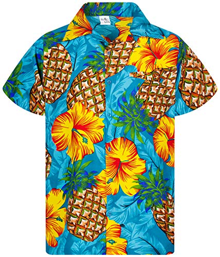 King Kameha Funky Hawaiihemd, Kurzarm, Pineapple Hibiscus, Türkis, 3XL von King Kameha