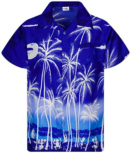 King Kameha Funky Hawaiihemd, Kurzarm, Print Beach, Negativ Blau, 3XL von King Kameha